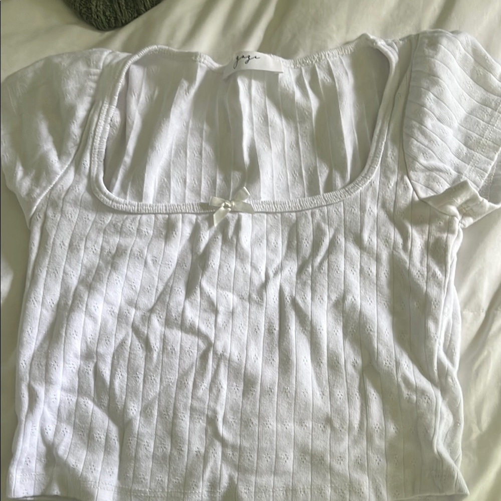 Gaze White Ribbed Blouse
